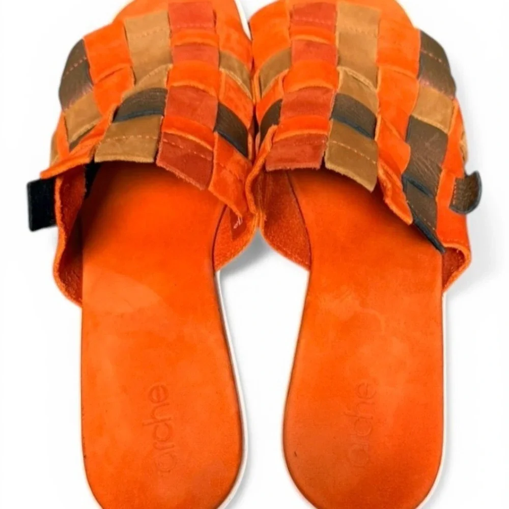 Arche Wedge Sandals Womens‎ 40 Orange Woven Suede Platform Slide Made in France